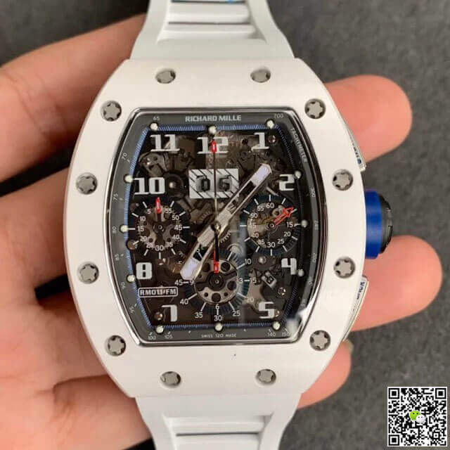 Replica Richard Mille RM-011 1:1 Best Edition KV Factory Ceramic White Rubber Strap