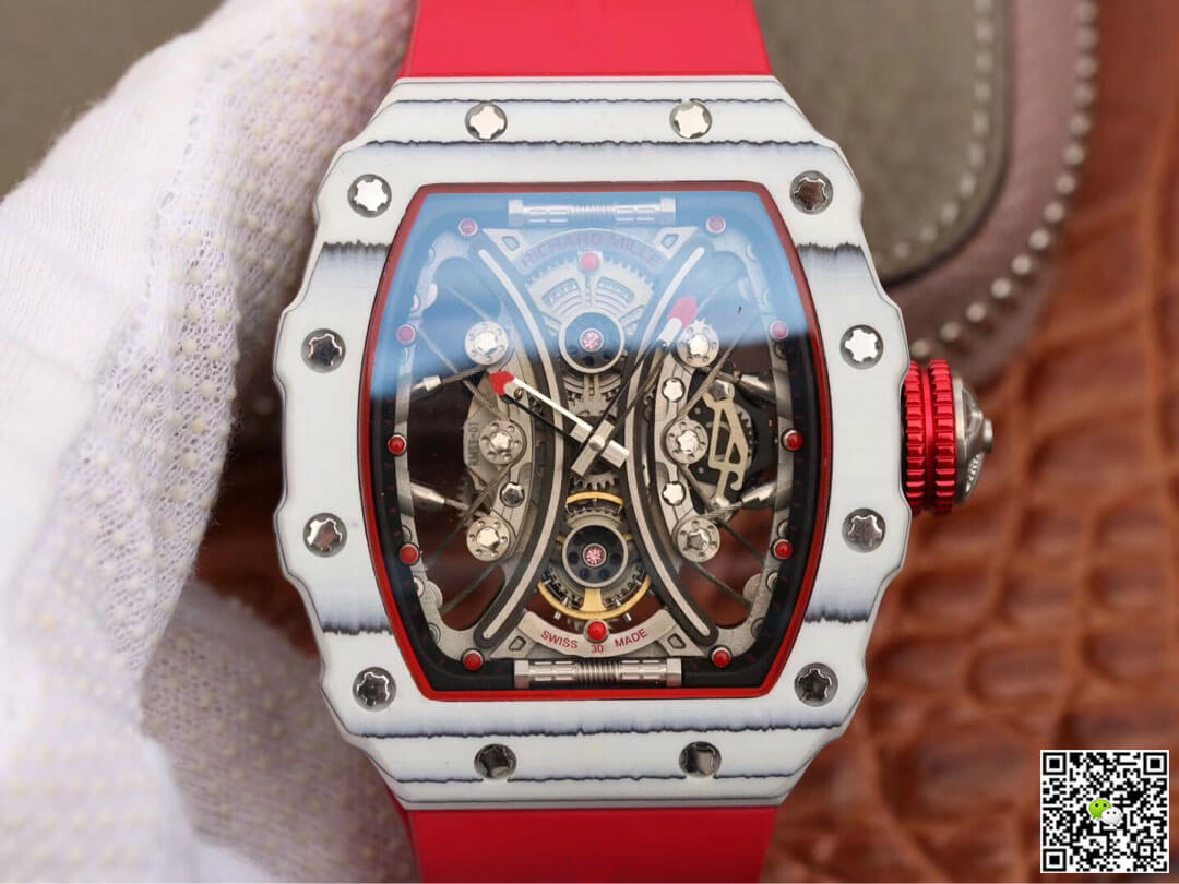 Replica Richard Mille RM53-01 1:1 Best Edition KV Factory TPT Carbon Fiber Red Strap