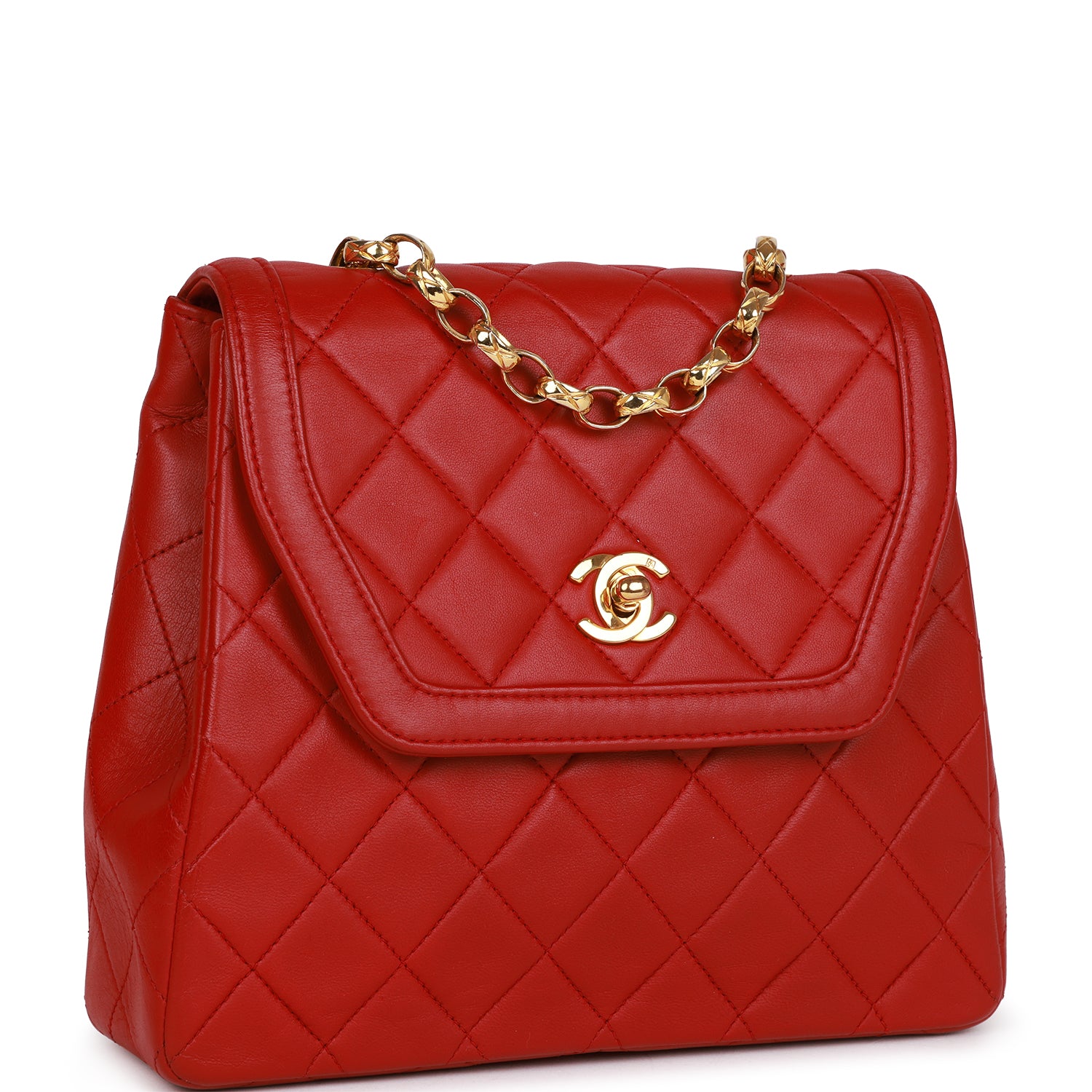 Ch**el Trapeze Flap Bag Red Lambskin Gold Hardware