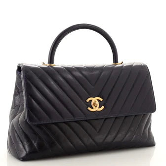 Coco Top Handle Bag Chevron Calfskin Medium