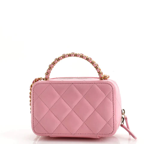 Ch**el CC Chain Handle Zip Around Vanity Case with Chain Quilted Lambskin Mini