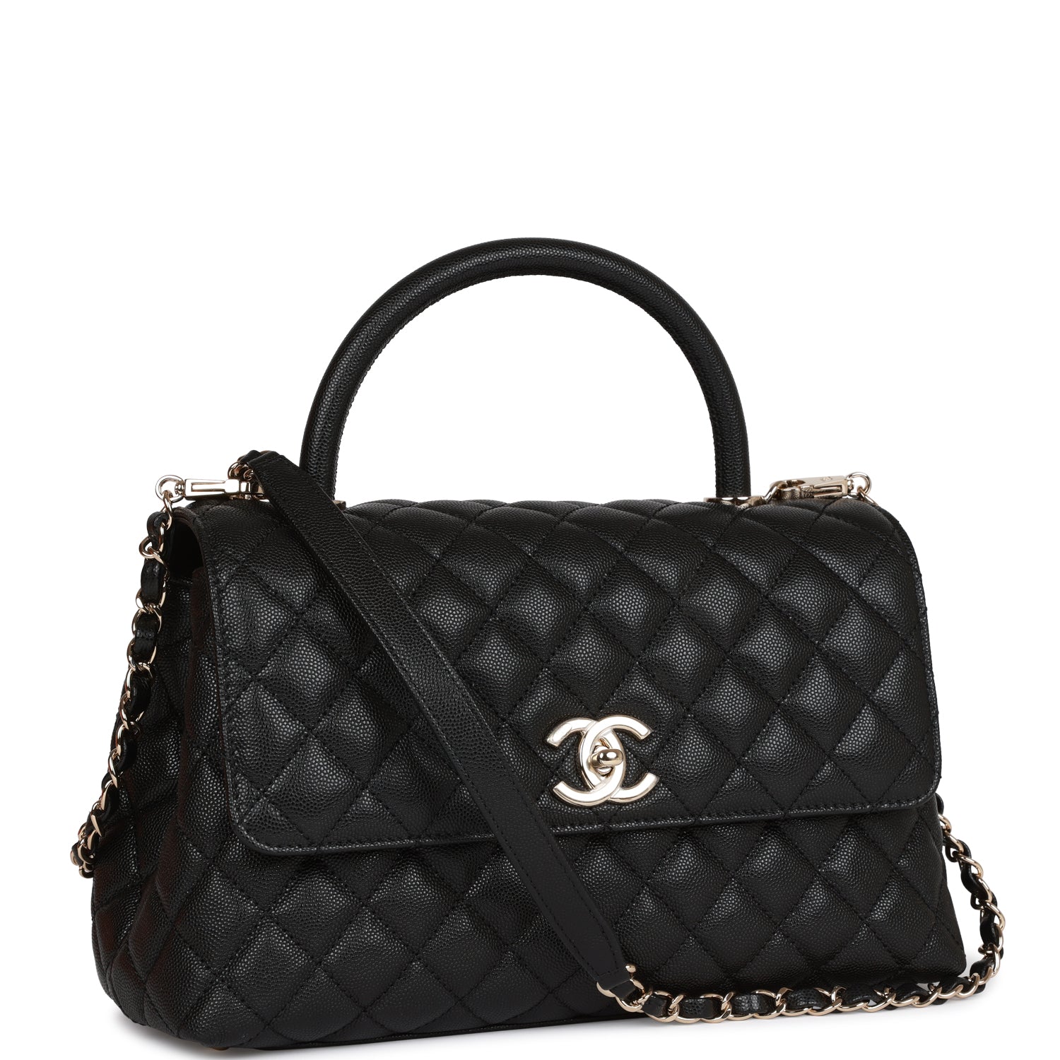 Small Coco Handle Flap Bag Black Caviar Light Gold Hardware
