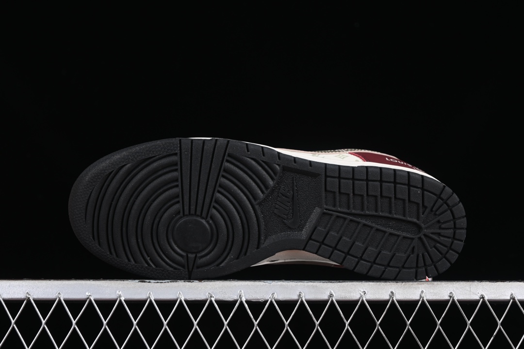 L0vis Vvtt0n x Nike Dunk Low joint custom-burgundy silver hook SB low-top casual sneakers