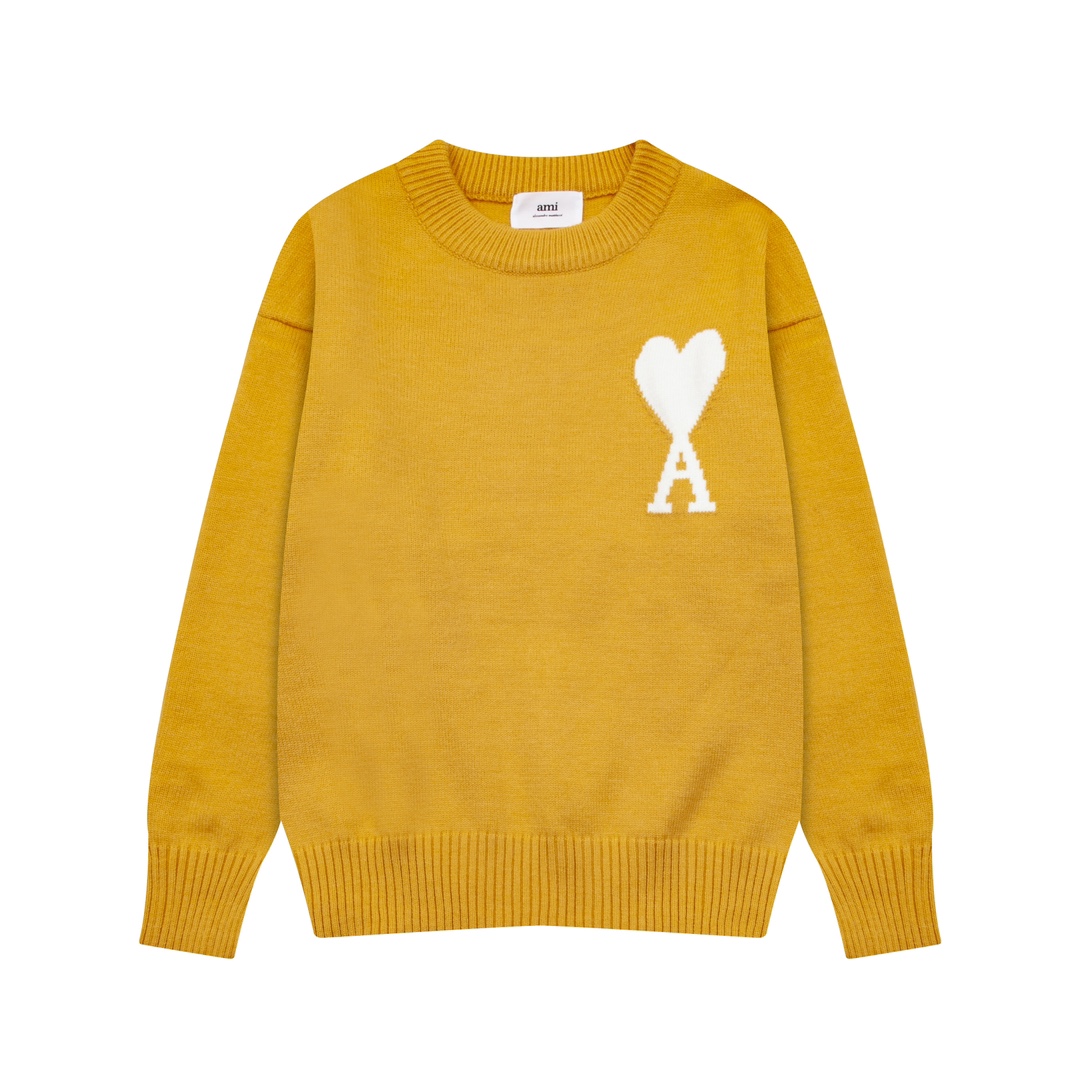 AMI Paris 2024 Autumn and Winter New Collection: Big Heart Alpaca Blend Soft Waxy Knitted Round Neck Cloud Sweater (Oversize Unisex Style)